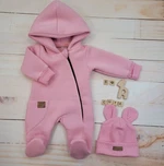 Oteplený dětský overal se šlapkama a kapucí + čepička, 2D, Kazum, růžový, vel. 74 (6-9m)