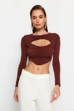 Trendyol Brown Draped Knitted Blouse with Window/Cut Out Detail