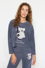 Trendyol Szary Polarowy T-Shirt Koala Pattern Zestaw spodni i piżamy z dzianiny