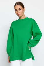 Trendyol Light Green Oversize/Wide-Line Fit Sweatshirt with slits and fleece interior