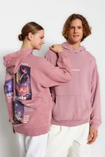 Trendyol Dried Rose Unisex Oversize/Wide Cut Pale Effect 100% Cotton Space Print Sweatshirt