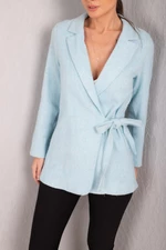 armonika Women's Bebe Blue Tie Herringbone Patterned Cachet Jacket