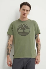 Bavlnené tričko Timberland pánsky, zelená farba, s potlačou, TB0A2C2RAP61