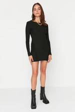 Trendyol Black Shirred Detail Mini Knitted Dress
