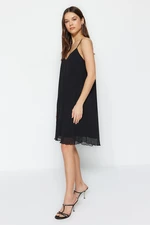 Trendyol Limited Edition Black Premium Pleated Shift/Plain Mini Knitted Dress With Low-Cut Back