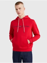 Červená pánská mikina Tommy Hilfiger Tommy Logo Hoody - Pánské