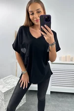 Cotton blouse with pocket black