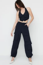 Trendyol X Sagaza Studio Navy Blue Striped Cargo Pants With Pocket Detail