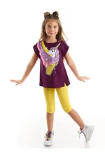 Mushi Unicorn Ice Cream Girl Purple T-shirt with Yellow Leggings Set.