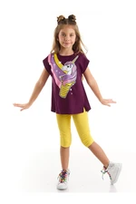 Mushi Unicorn Ice Cream Girl Purple T-shirt with Yellow Leggings Set. Mushi Unicorn Ice Cream Girl Purple T-shirt with Yellow Leggings Set.