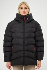 River Club Women's Black Fiber Hooded Water and Windproof Puffer Winter Coat