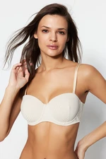 Trendyol Beige Corduroy Fixed Bucket Strapless Bra with Detachable Straps