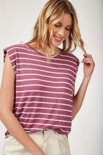Bigdart 4152 Striped Basic T-Shirt with Padded Combed Cotton - Dried Rose.