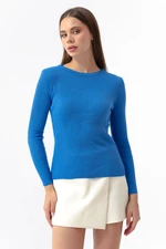 Lafaba Women's Blue Crew Neck Knitwear Sweater