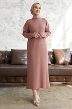 InStyle Arissa Turtleneck Long Knitwear Dress - Dried Rose
