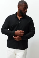 Trendyol Plus Size Black Regular Fit Comfy Buttoned Collar Shirt