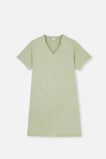 Dagi Light Green V-Neck Satin Nightgown with Garnish.