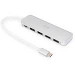 USB 3.0 hub Digitus DA-70242-1, 4 + 1 port, s portem pro rychlé nabíjení, s konektorem USB C, s hliníkovým krytem, 34 mm, stříbrná