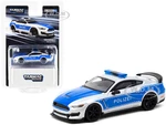 Ford Mustang GT "Polizei" German Police Silver and Blue "Global64" Series 1/64 Diecast Model Car by Tarmac Works