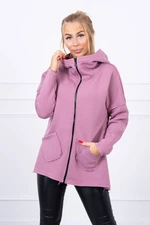 Insulated sweatshirt with longer back and pockets dark pink