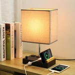 Table Lamp with 2 Phone Stands Dimmable USB Lamp Grey Table Lamp Built in 2 USB Ports & 2 AC Outlet, Bedside Lamps Idea