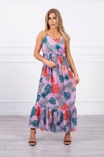Dress with a motif of leaves of purple color