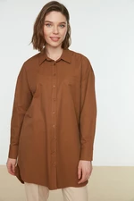 Trendyol Dark Brown Woven Shirt with Pocket and Slit Detail