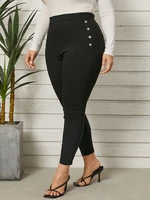 Plus Size Black Button Design Pants