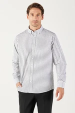 AC&Co / Altınyıldız Classics Men's White-Black Comfort Fit Comfortable Cut Buttoned Collar Cotton Check Shirt.