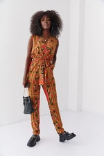 Patterned overall with orange-mustard neckline