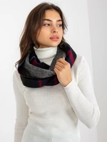 Women's dark blue and red neck warmer with checkered print