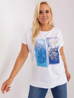White and dark blue blouse plus size with print