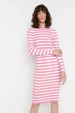 Trendyol Pink Pink Fitted Mini Knitwear Striped Dress