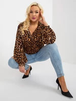 Light brown and black oversized shirt blouse with leopard pattern