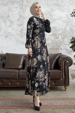 InStyle Luis Chiffon Dress with Lace Collar - Black
