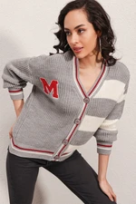 Bigdart 15803 Multicolored College Cardigan - Gray