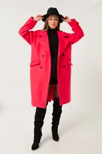 Lafaba Women's Fuchsia Ornamental Pocket Flap Stamp Coat.