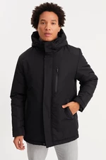 River Club Pánská černá nepromokavá a větruodolná s kapucí zimní kabát, kabát a parka