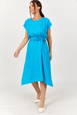 armonika Women's Blue Tie Elastic Waist Dress