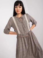Casual brown dress with 3/4 sleeves RUE PARIS