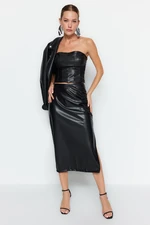 Trendyol Black Faux Leather Midi Skirt