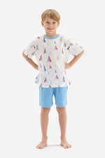 Dagi White Sailboat Printed Crewneck T-Shirt, Shorts and Pajamas Set.