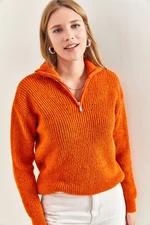 Bianco Lucci Women's Zippered Turtleneck Oversized Knitwear Sweater
