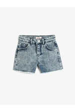 Koton Denim Shorts with Embroidered Beads, Pockets, Cotton and Adjustable Elastic Waist.