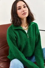 Bianco Lucci Women's Zippered Turtleneck Oversized Knitwear Sweater