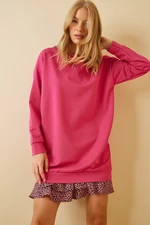 Happiness İstanbul Women's Pink Oversize Long Seasonal Sweatshirt