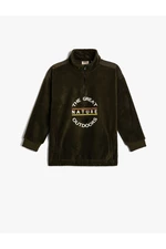Koton Fleece Sweatshirt Oversize Half Zipper High Neck Pocket Print Detailed