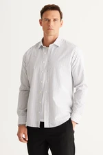 AC&Co / Altınyıldız Classics Men's White-Anthracite Slim Fit Slim Fit Classic Collar Cotton Striped Shirt.