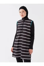 LC Waikiki Lcw Modest Women's Hijab Swimsuit Set, Standing Collar Striped Long Sleeved.