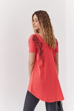 Asymmetrical coral tunic with wings on the back